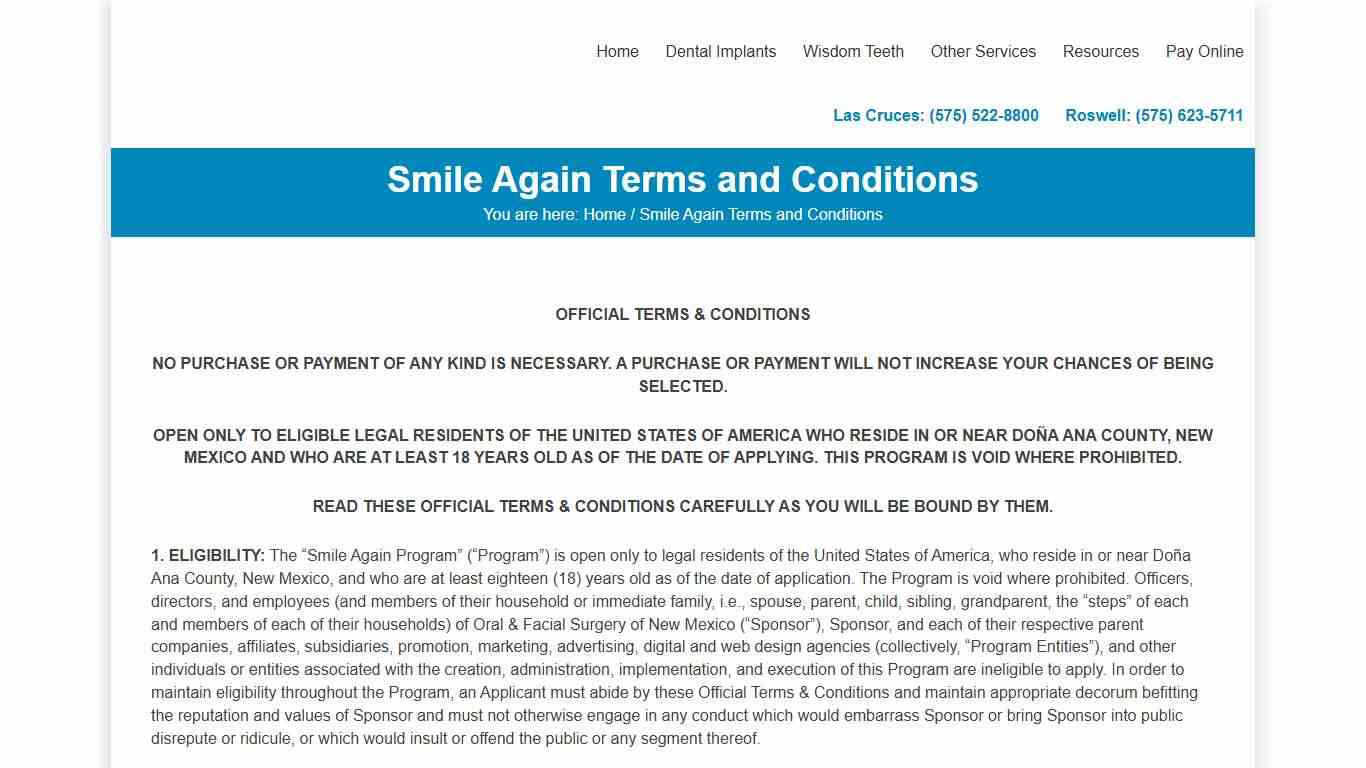 Smile Again Terms and Conditions - Oral & Facial Surgery of New Mexico & Dental Implant Center