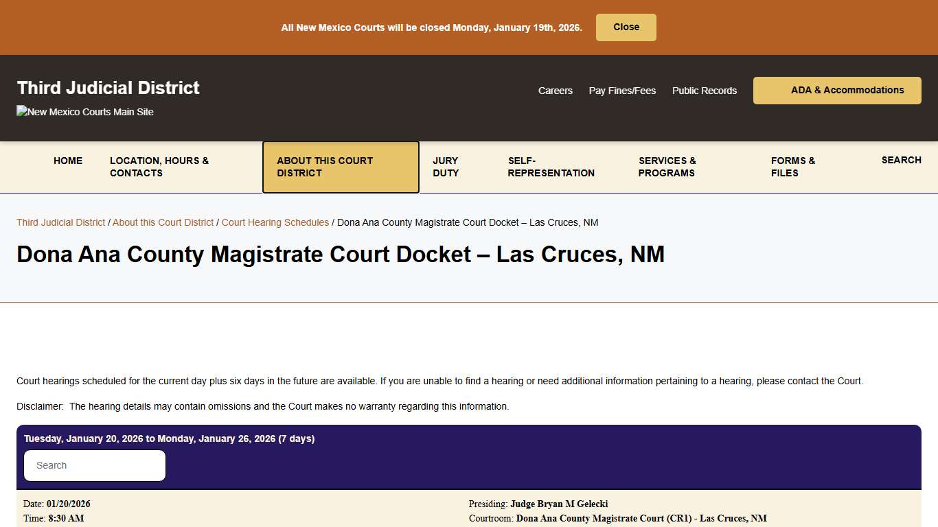 Dona Ana County Magistrate Court Docket - Las Cruces, NM - Third Judicial District