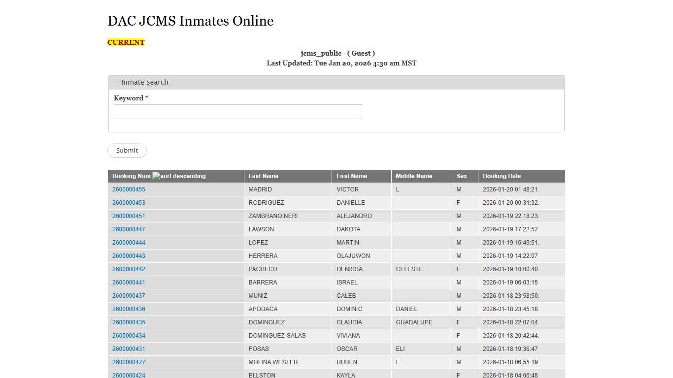 DAC JCMS Inmates Online | Doña Ana County